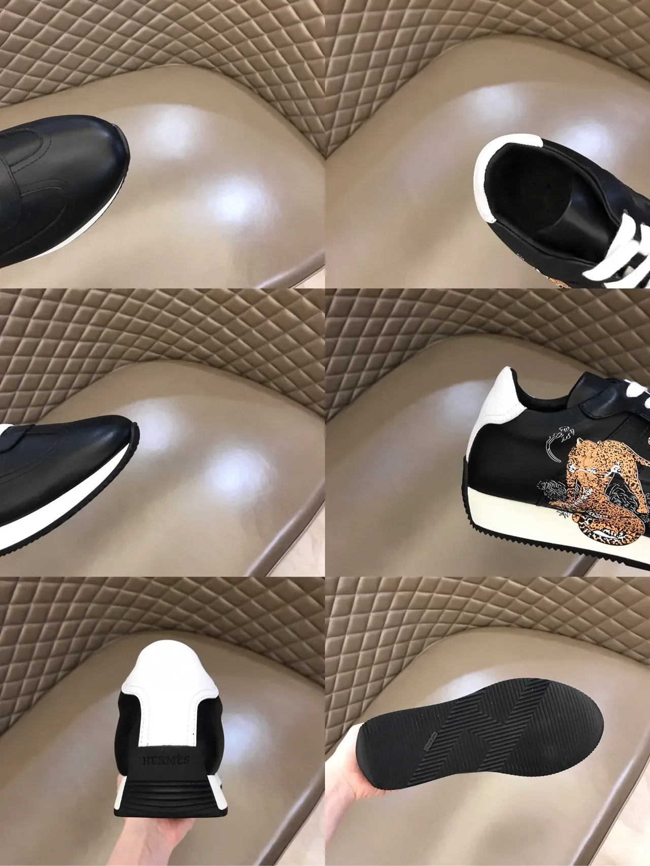 Black and White Leopard Graphic Leather Sneaker 2