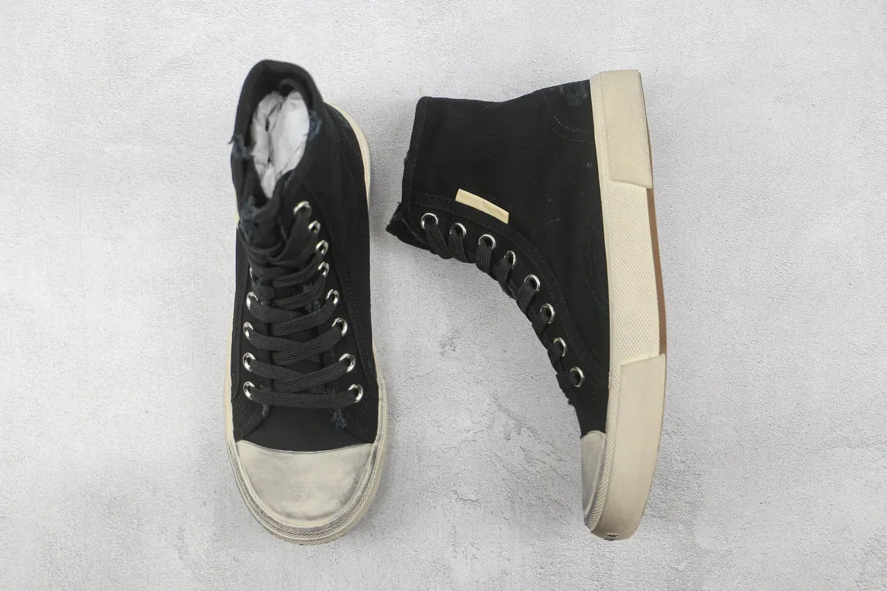 Black Beige High-Top Canvas Upper Sneakers 3