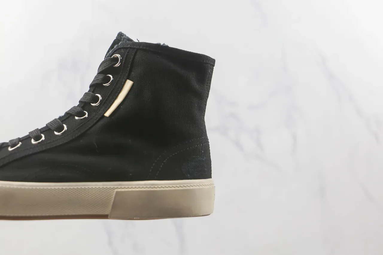 Black Beige High-Top Canvas Upper Sneakers 7