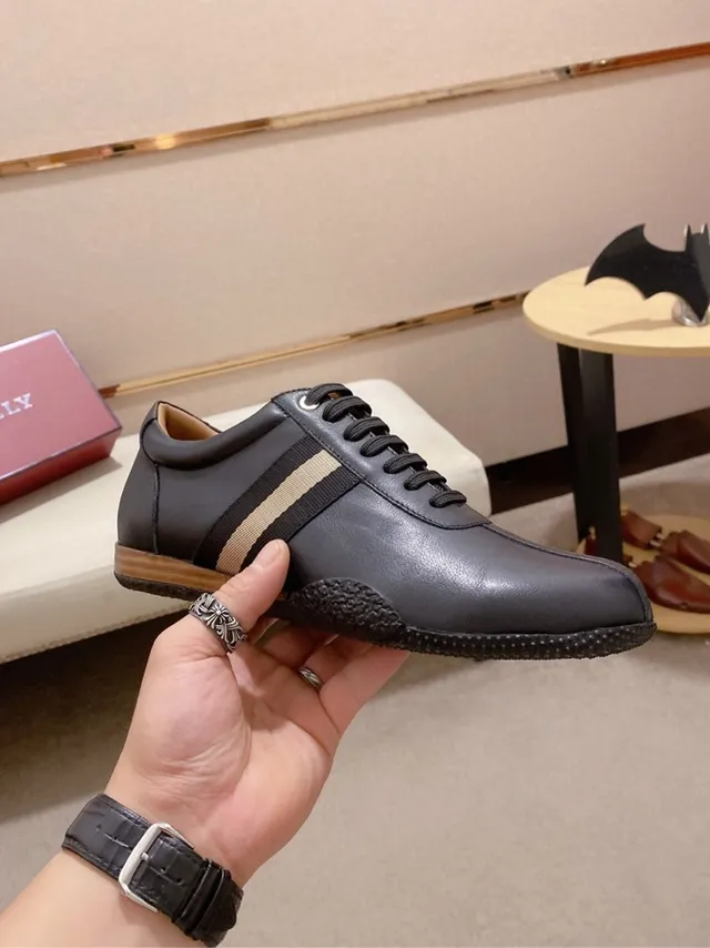 Black Beige Leather Upper Side Stripe Detail Casual Shoes 6