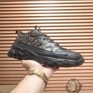 Black Beige Oversized Sole Monogram-Patterned Textile Upper Chunky Sneakers