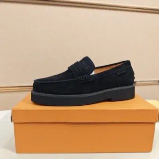 Black Beige Suede Upper Penny Strap Loafer