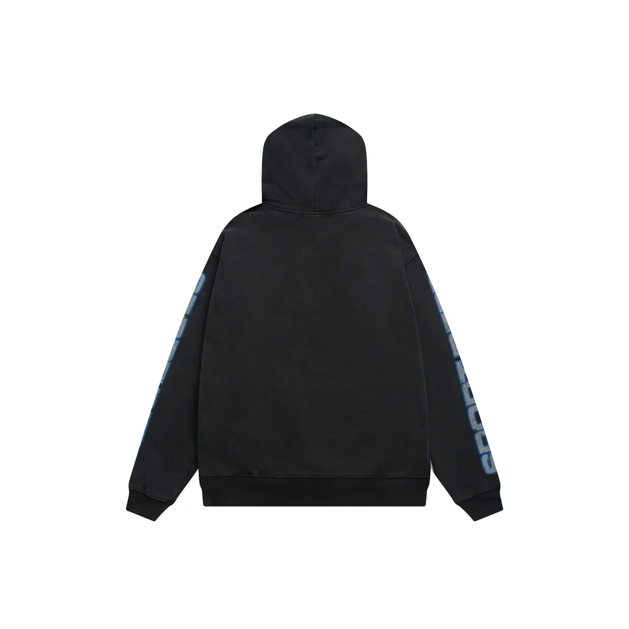Hoodie noir et bleu oversized fit estampé graphique distressed 3
