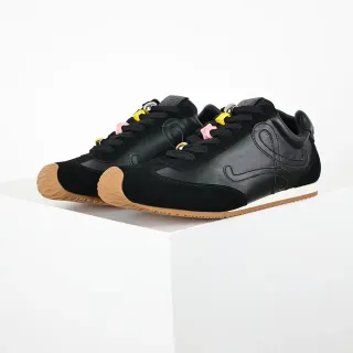 Negro Marrón Ante y Cuero Superior, Tapa de Dedo de Goma Sneakers