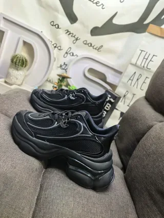 Black Chunky Sole Mesh Sneaker 7