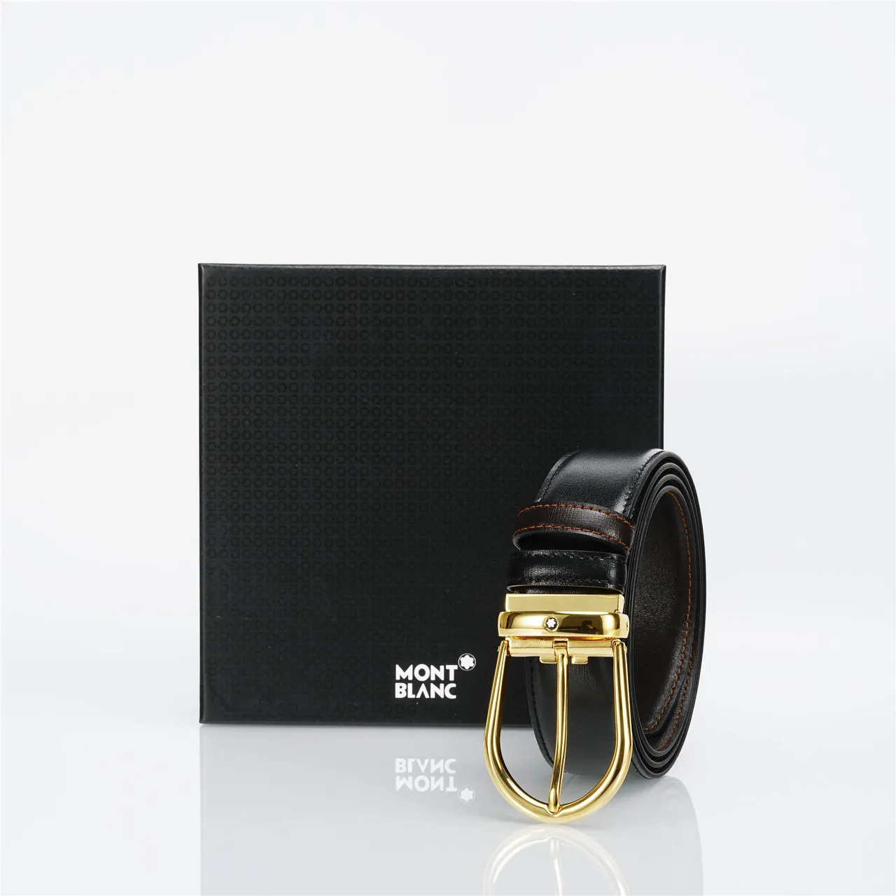 Black Gold Smooth Oval Buckle Leather Belt 5