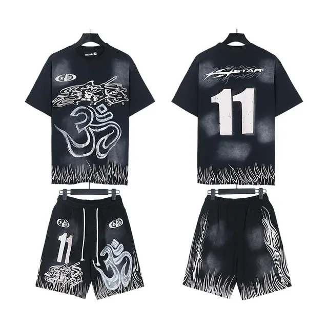 Black Graphic Om Symbol Flame-Hem T-Shirt 2