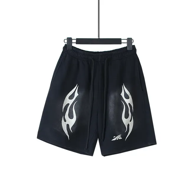 Black Gray Relaxed-Fit Flame-Print Shorts 9