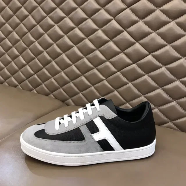 Black Gray White H-Stripe Mixed-Material Low-Top Sneaker 5