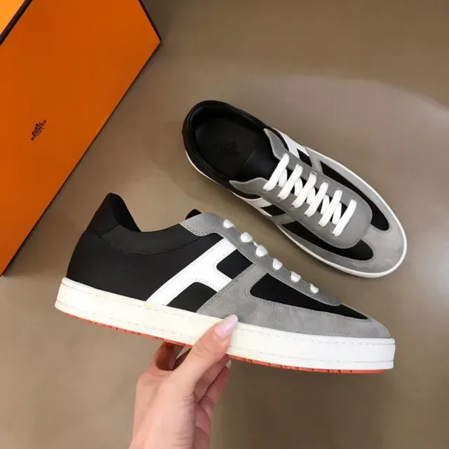 Black Gray White H-Stripe Mixed-Material Low-Top Sneaker 6
