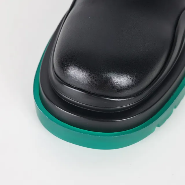 Black Green Smooth Leather Upper Elastic Side Panels Chelsea Boots 5