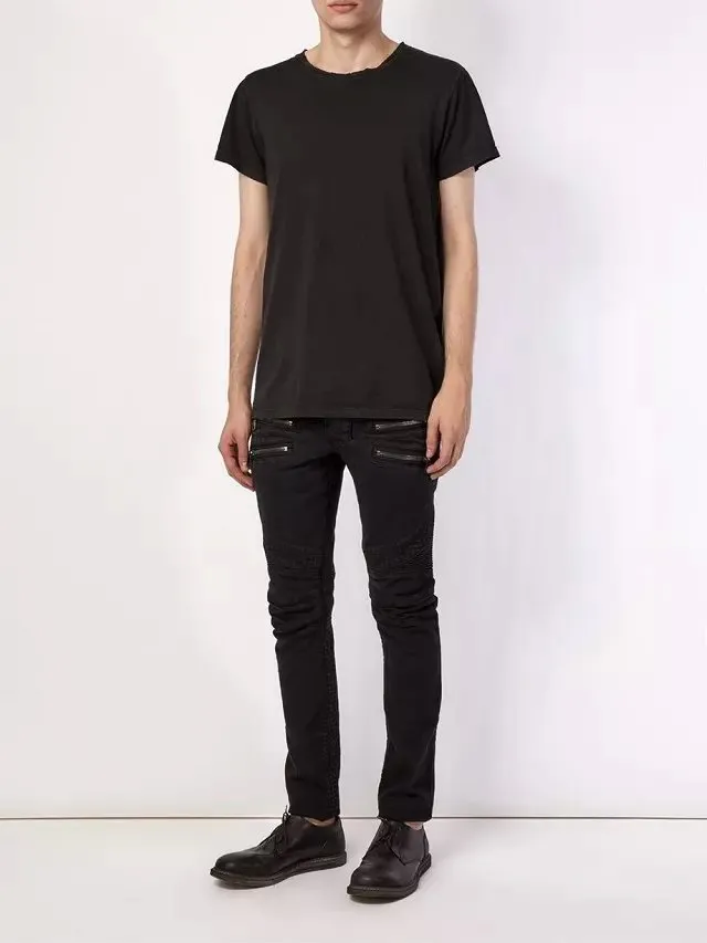 Black Moto-Style Zippered Panel Jeans 2