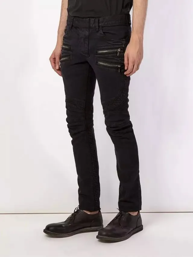 Black Moto-Style Zippered Panel Jeans 3