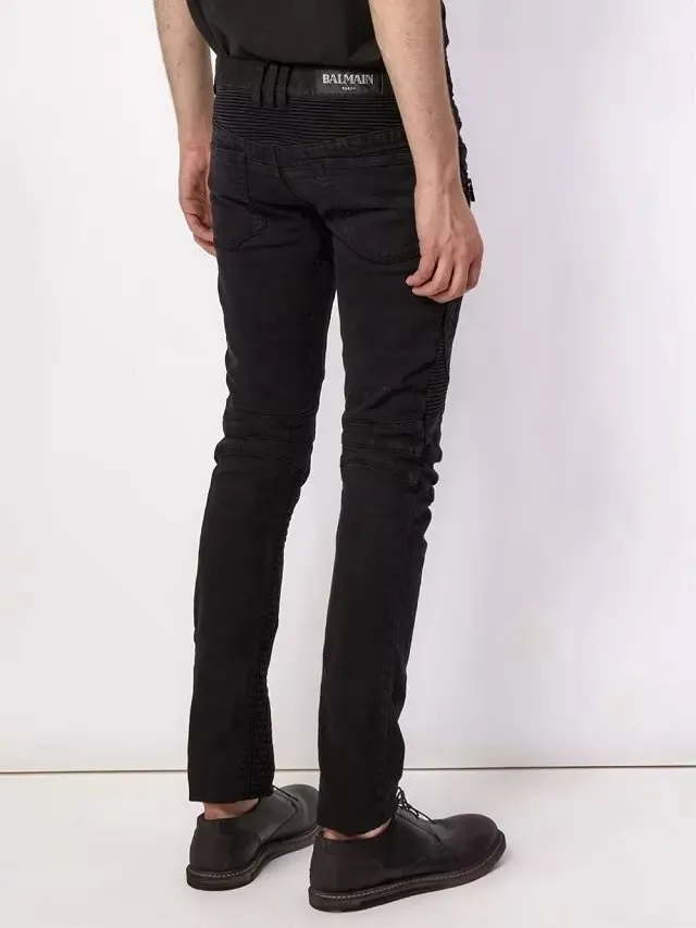 Black Moto-Style Zippered Panel Jeans 4