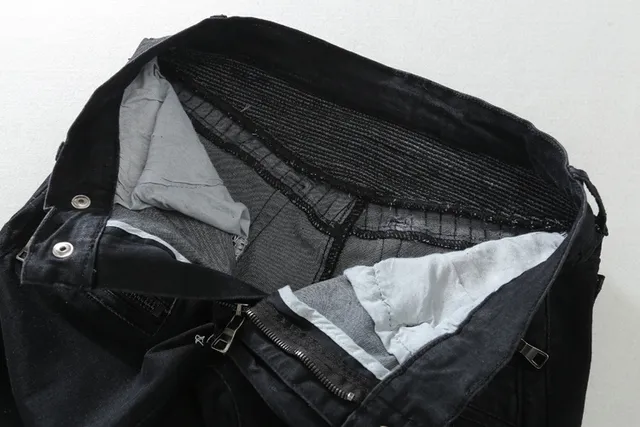 Black Moto-Style Zippered Panel Jeans 7