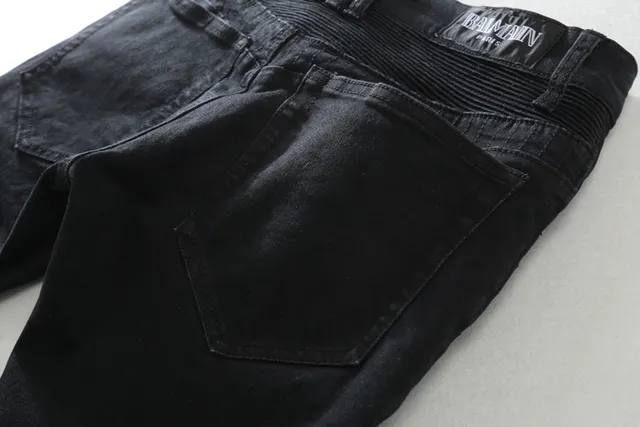 Black Moto-Style Zippered Panel Jeans 9