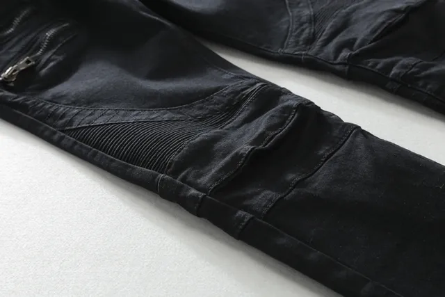 Black Moto-Style Zippered Panel Jeans 13