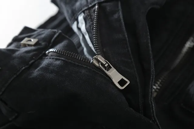 Black Moto-Style Zippered Panel Jeans 14