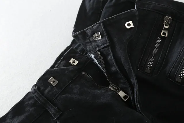 Black Moto-Style Zippered Panel Jeans 15