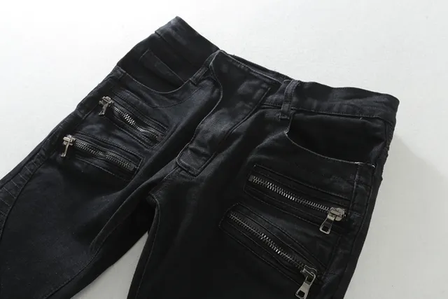 Black Moto-Style Zippered Panel Jeans 17