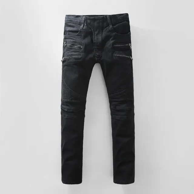 Black Moto-Style Zippered Panel Jeans 19