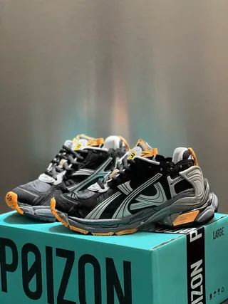 Black Orange Layered Synthetic Cage Overlays Sculpted Multi-Density Midsole Chunky Sneakers 7