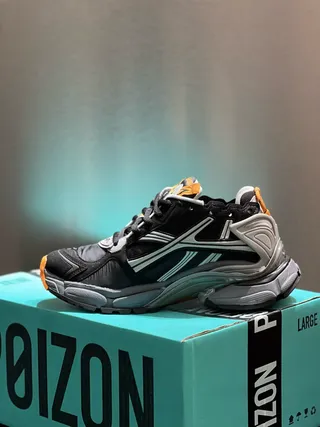 Black Orange Layered Synthetic Cage Overlays Sculpted Multi-Density Midsole Chunky Sneakers 8