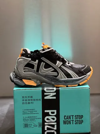 Black Orange Layered Synthetic Cage Overlays Sculpted Multi-Density Midsole Chunky Sneakers 9