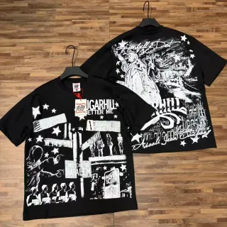 Camiseta de arte negra oversize con estampado gráfico a doble cara