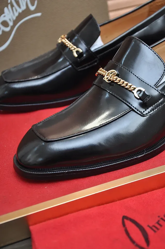 Black Polished Leather Chain-Strap Loafer 2