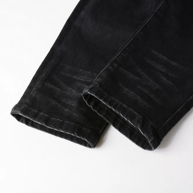 Black Red Distressed Slim-Fit Jeans 2
