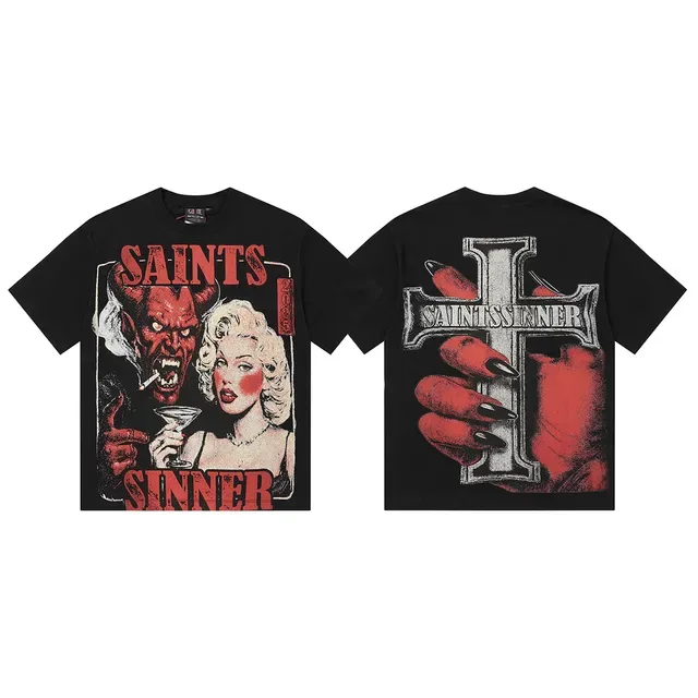 Black Red Graphic-Print Oversized Fit T-Shirt 2