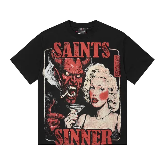 Black Red Graphic-Print Oversized Fit T-Shirt 3