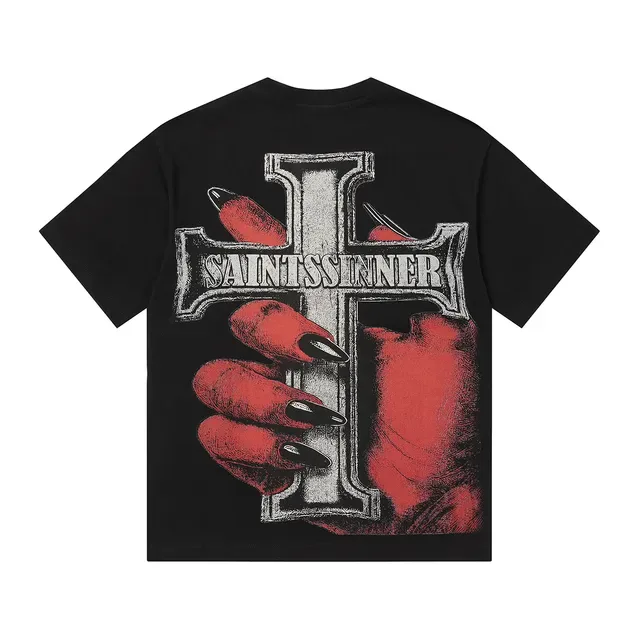 Black Red Graphic-Print Oversized Fit T-Shirt 4