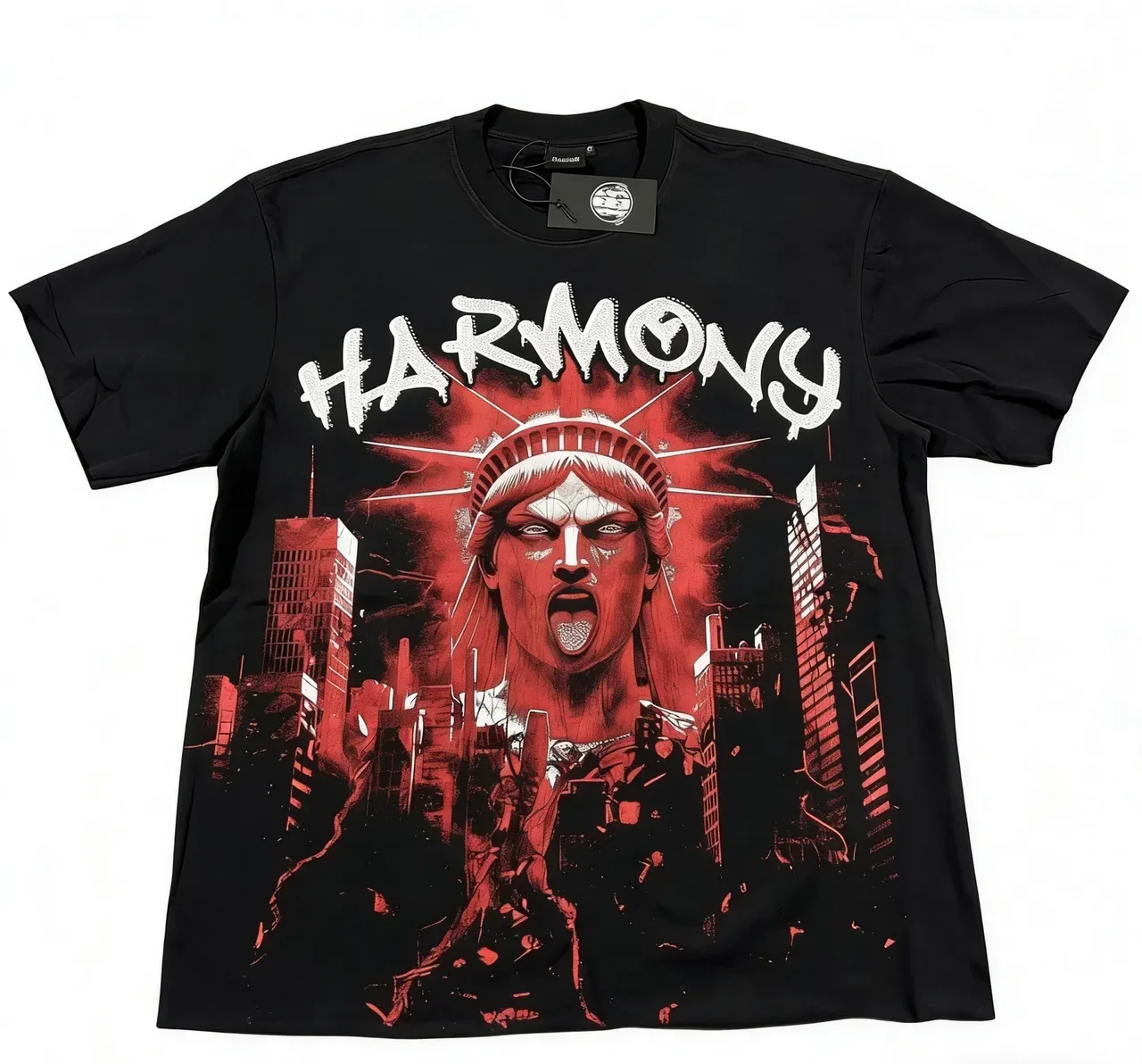 Black Red White Graphic-Print Crew-Neck Short-Sleeve T-Shirt 7