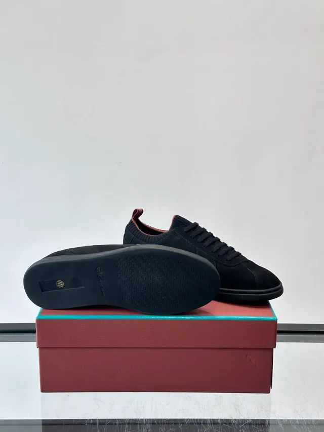 Black Suede Knit-Collar Low-Top Sneakers 2