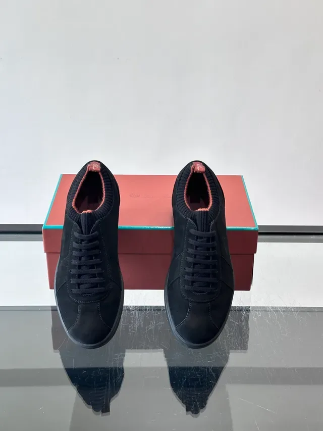 Black Suede Knit-Collar Low-Top Sneakers 4