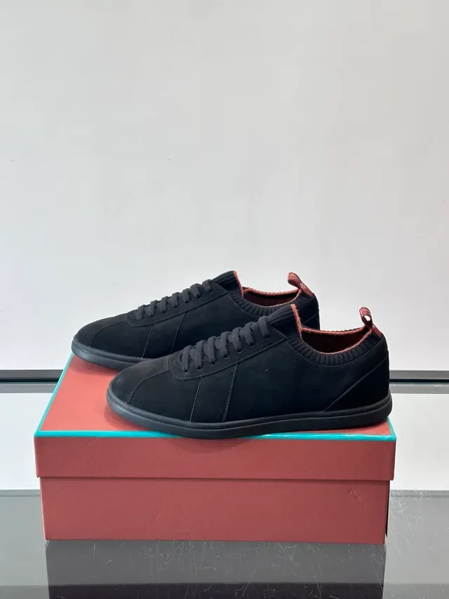 Black Suede Knit-Collar Low-Top Sneakers 5