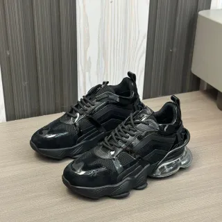Black Transparent Sole Patent Leather Overlays Chunky Sneakers
