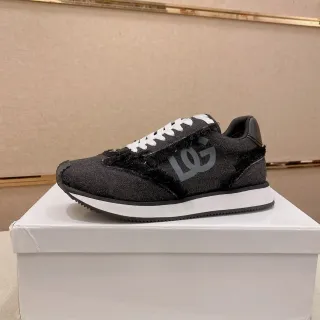 Black White Denim-Textured Upper Frayed Edge Detailing Sneakers