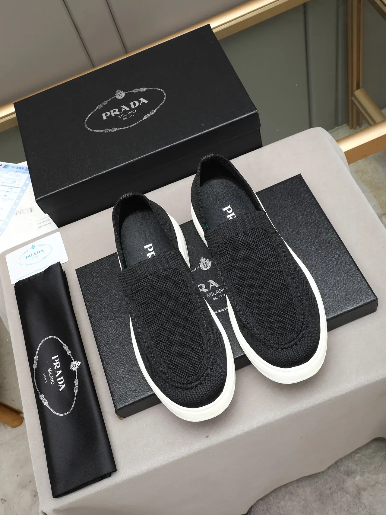 Black White Knit Upper Elasticated Slip-On Loafer 3