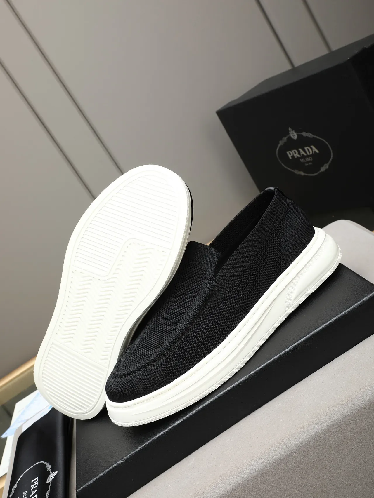 Black White Knit Upper Elasticated Slip-On Loafer 4