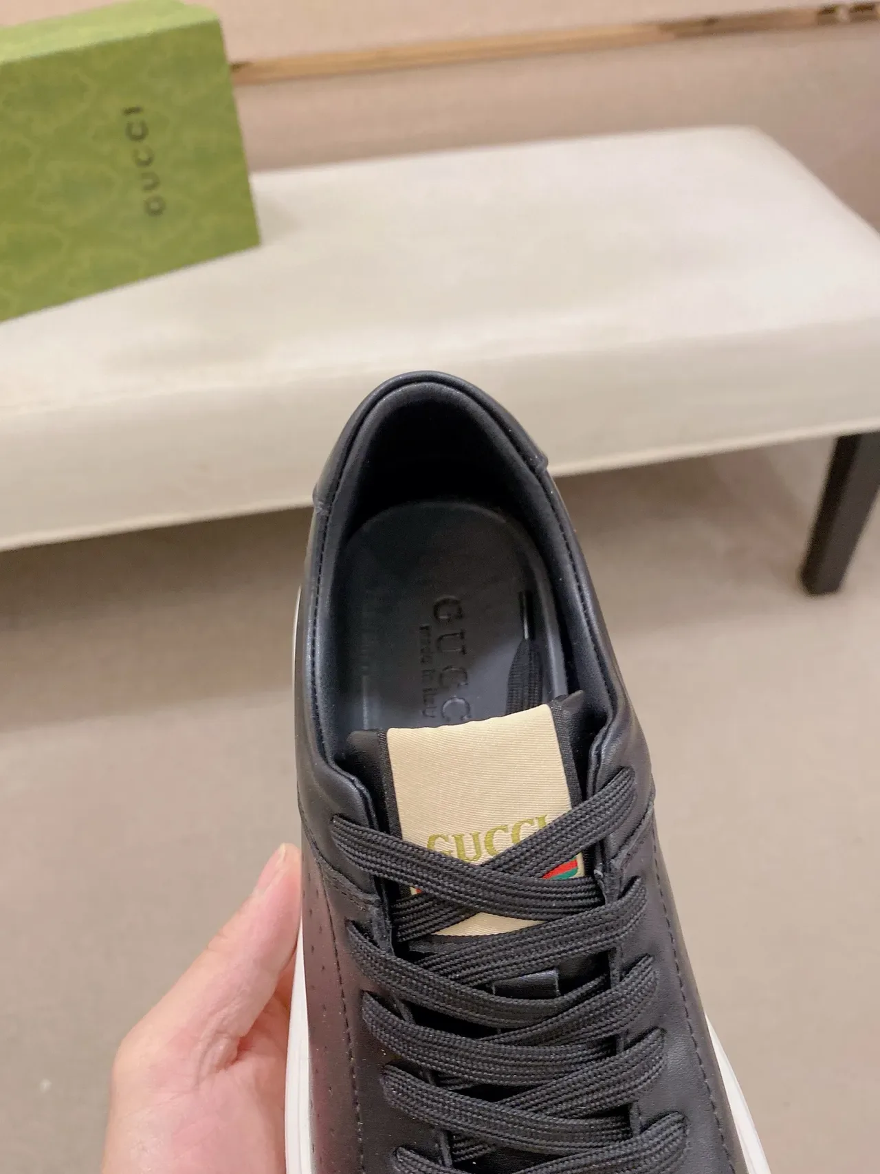 Black White Leather Upper Perforated Side Panel Sneakers 4