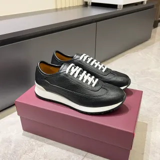 Black White Pebbled Leather Upper Flat Laces Sneakers