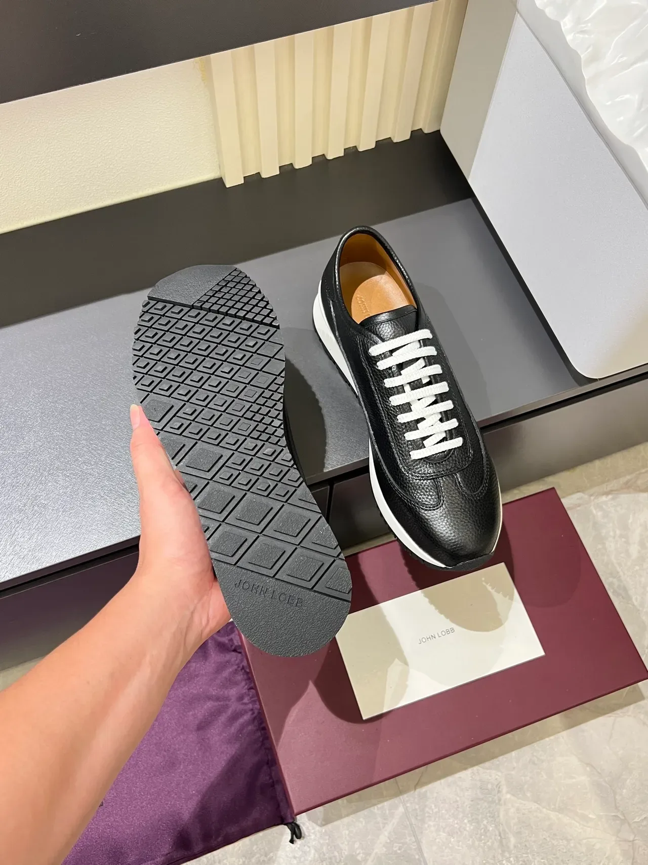Black White Pebbled Leather Upper Flat Laces Sneakers 3