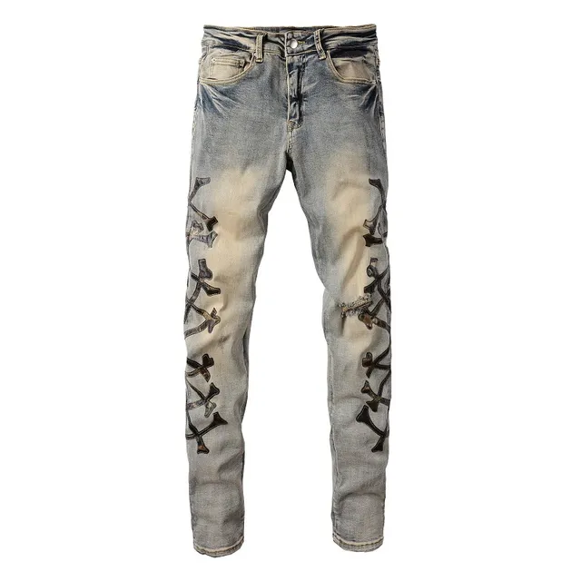 Blue Black Light-Wash Distressed Slim-Fit Jeans 9