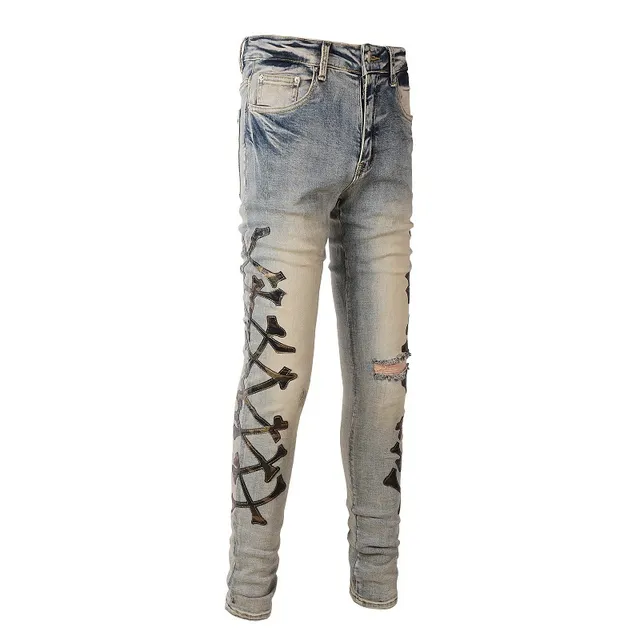 Blue Black Light-Wash Distressed Slim-Fit Jeans 11
