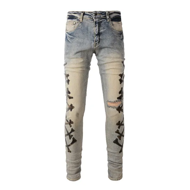 Blue Black Light-Wash Distressed Slim-Fit Jeans 12