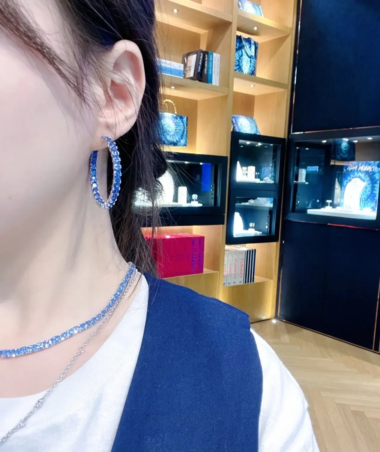 Blue Gemstone Channel-Set Hoop Earrings 2