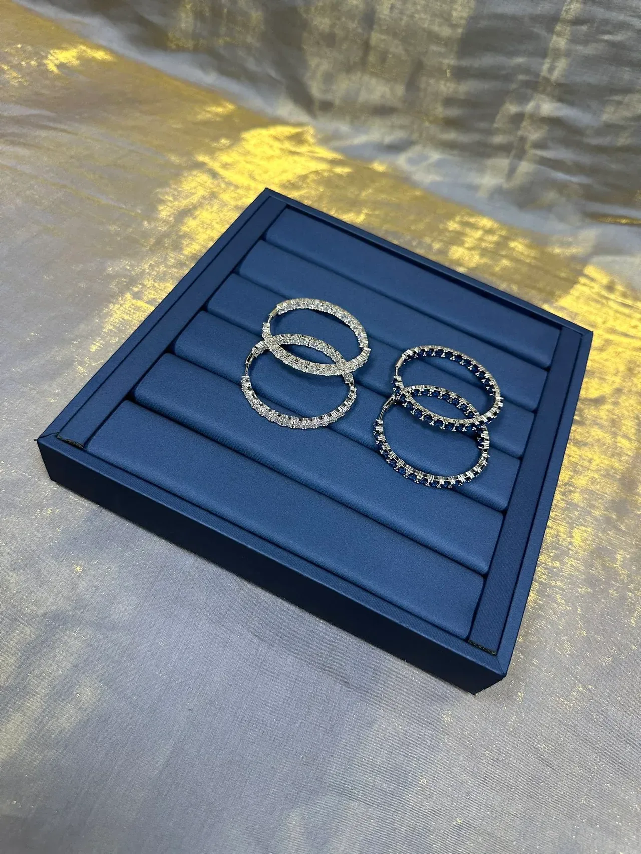 Blue Gemstone Channel-Set Hoop Earrings 8
